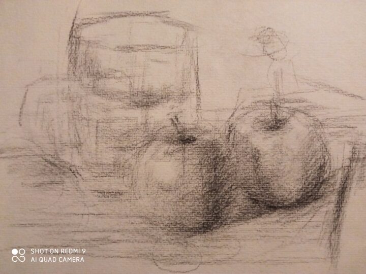 Starting the new Still Life with 2apples and one glass