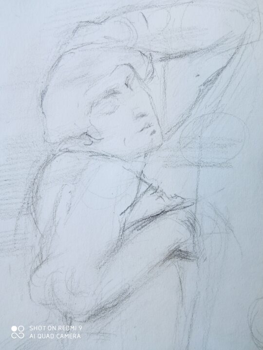 The drawing demonstration during the lesson I taught today-The Dying Slave