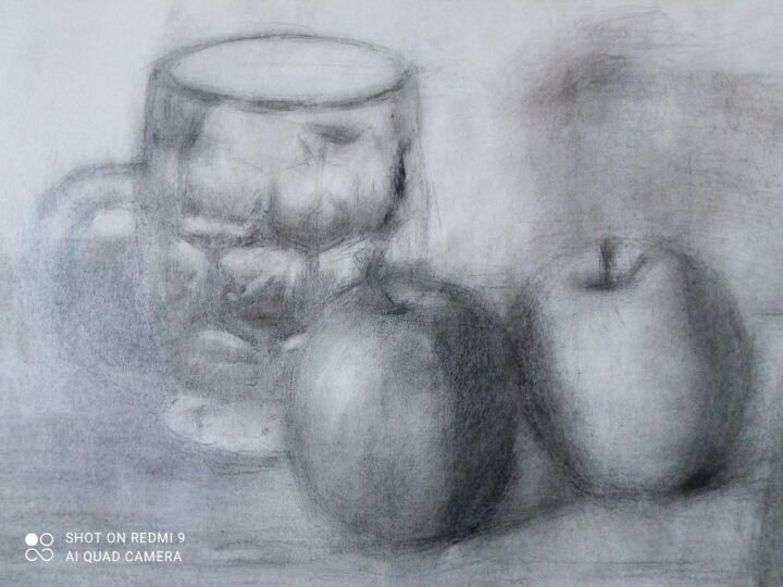 The completed Still Life image was used during the online drawing lesson I teach(the other photo of the completed Still Life)