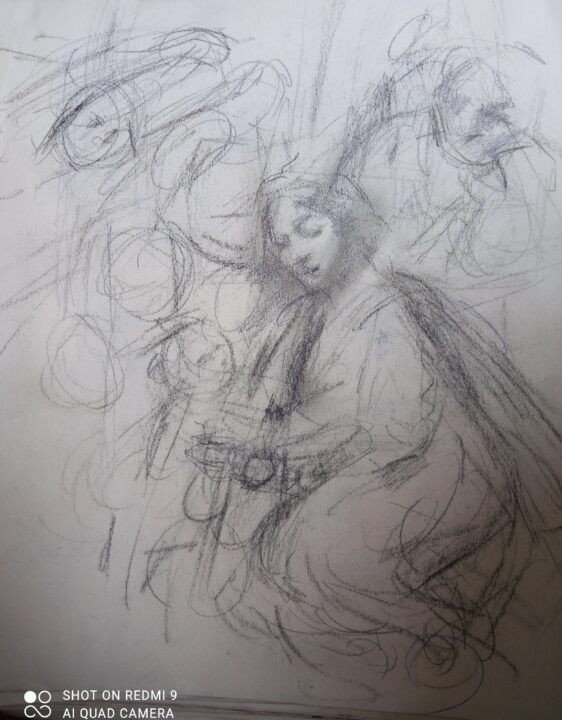 The new progress of the new drawing interpretation during the online drawing lesson I teach-The continuation of the new study at Louvre Museum