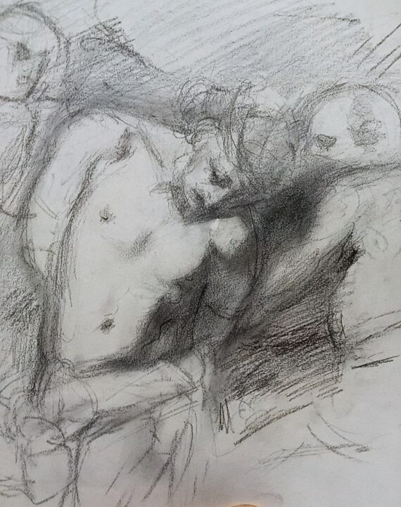 The new drawing in progress after Caravaggio at Louvre Museum