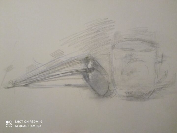 The new Still Life sketch during the online drawing lesson I teach